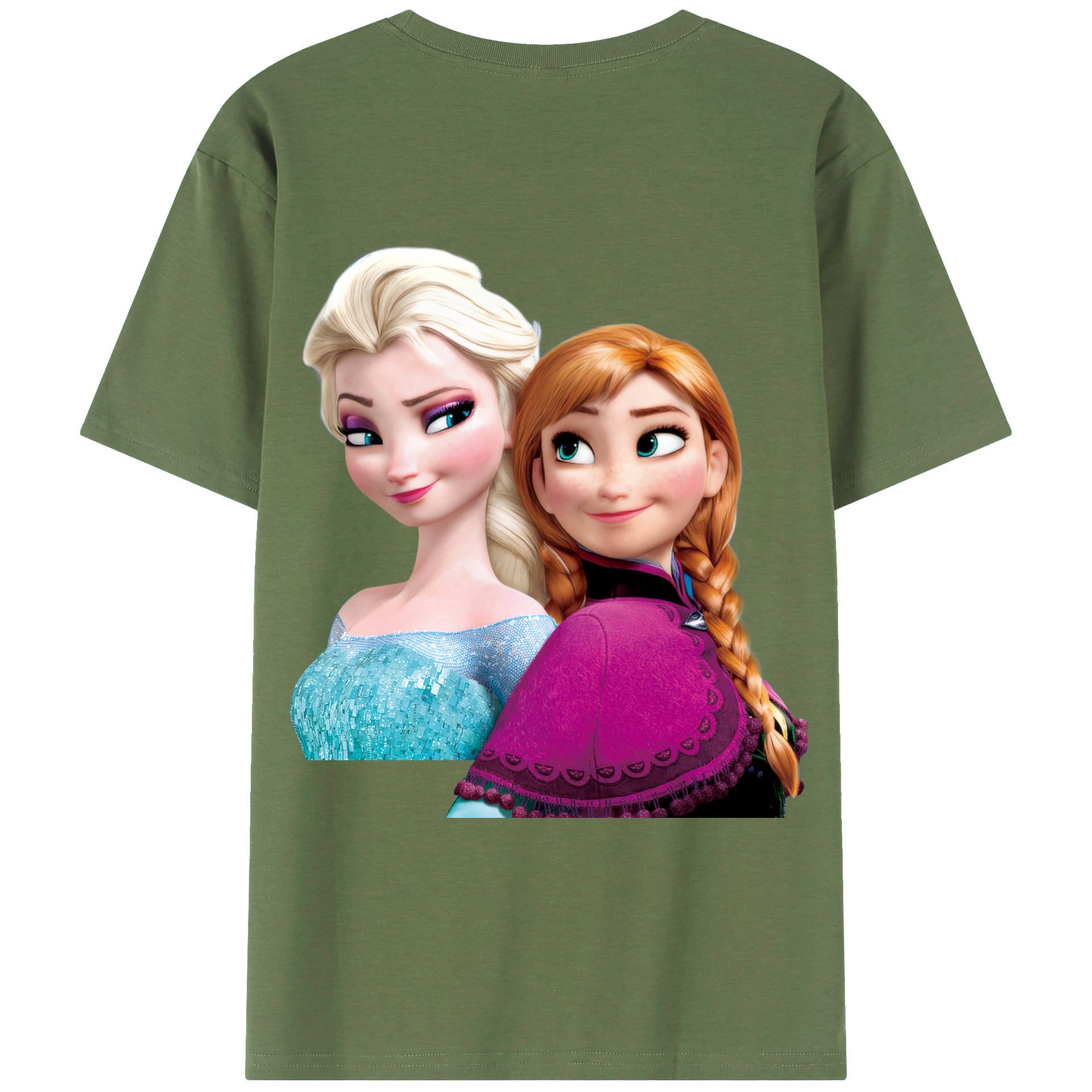 （画像用） アナと雪の女王 アンナ エルサ Frozen Anna Elsa 綿100％ メンズ半袖Tシャツ（バックプリント） 通気性